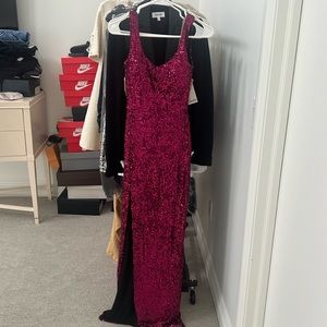 Nookie sequined dress sz small. Fushcia pink with black underlay.